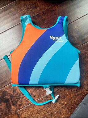 4-6 Y, 37-50lbs, Aqua Sphere Color Block Swim Vest Blue & Orange